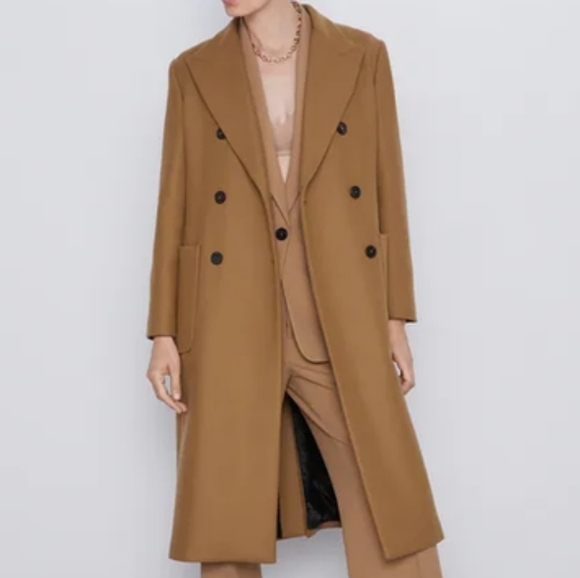 Zara Blogger Favourite Camel Manteco Wool Blended Double Breasted Coat XXL - Picture 1 of 16